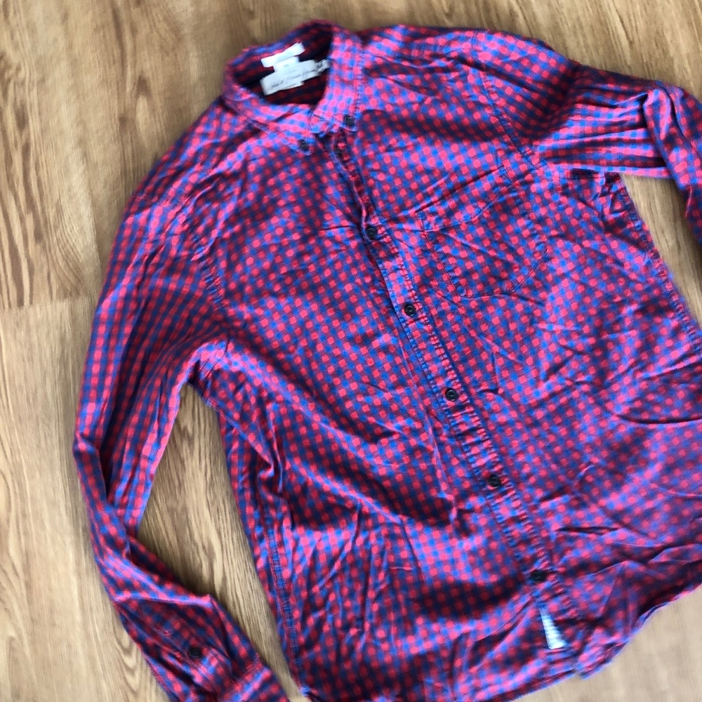 H&M LONG SLEEVE Regular MENS SHIRTS size Large red and blue 100 % COTTON